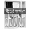 49-Piece Stainless Steel Silverware Set with Cutlery Organizer, Service for 8 with Steak Knives and Kitchen Utensils