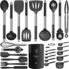 Large Silicone Cooking Utensils Set - Heat Resistant Kitchen Utensils Sets,Spatula,Spoon,Turner Tongs,Brush,Whisk,Stainless Steel Silicone Cooking Utensil for Nonstick Cookware Dishwasher Safe (Gray)